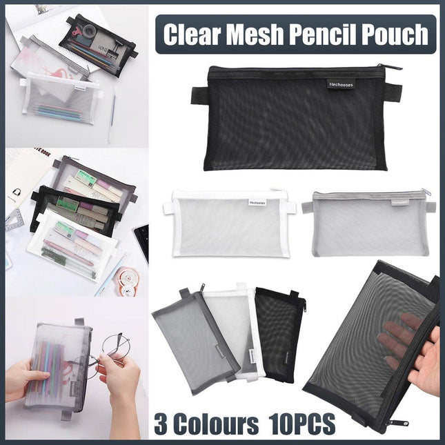 10PCS Clear Mesh Pencil Case Pen Cosmetic Makeup Storage Bag Organizer Pouch - Aimall