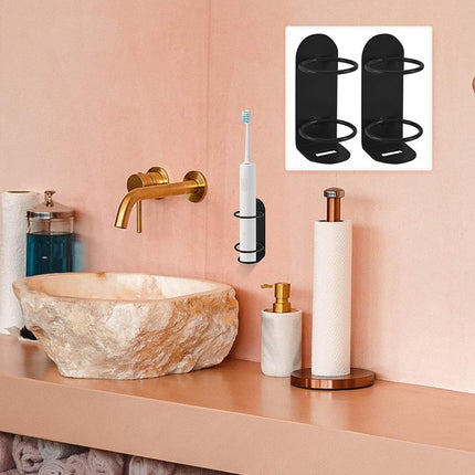 2pcs Iron Wall Mounted Toothbrush Holder No Punch Bathroom Storage Shelf Rack