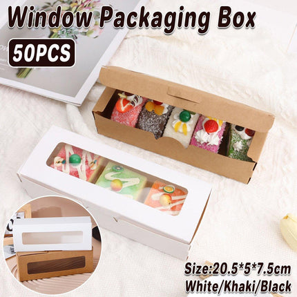50PCS Kraft Paper Macaron Box Transparent Window Cookie Candy Packaging