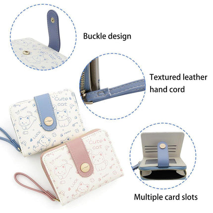 Cute Kitten Wallet Zipper Coin Purse for Girls Women Card Holder Student Style
