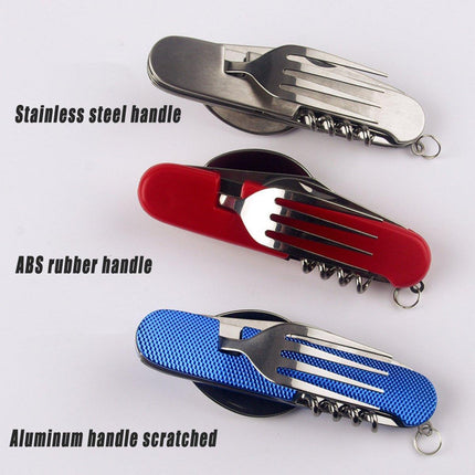 2X 6 in 1 Pocket Hiking Set Tool Fork Spoon Utensil Folding Camping Knife Travel