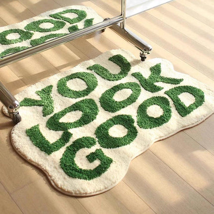 Absorbent Non Slip Letter Flocking Home Carpet Floor Mat Bed Blanket Bedroom Rug