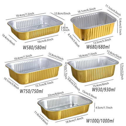 50 PCS Thickened Foil Box with Plastic Lid Rectangular Aluminum Foil