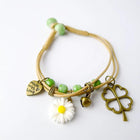 Flower Pendant Waxed Thread Rope Ceramic Beaded Wristband Bracelet Birthday Gift - Aimall