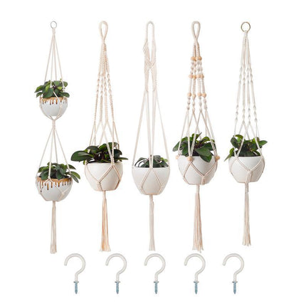 5x Pot Holder Macrame Plant Hanger Hanging Planter Basket Hemp Rope Braided New - Aimall