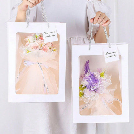 25x Thick Gift Bags with Transparent Window for Valentines Day Bouquets and Gift