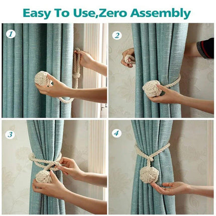 1pair Braided Cotton Curtain Tiebacks No Hole Curtain Holdbacks Hanging Balls
