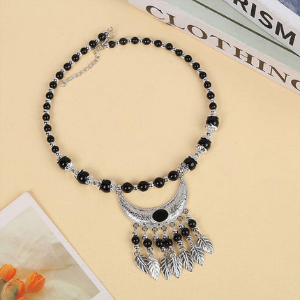 Vintage Ethnic Crescent Leaf Fringe Headpiece Forehead Chain Boho Fashion