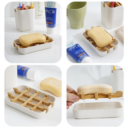 Soap Dish Bamboo Wooden Drain Container Bathroom Shower Soap Holder Case - Aimall