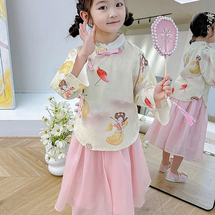 Elegant Girl Cheongsam Skirt Set Traditional Chinese Hanfu Two-piece Outfit