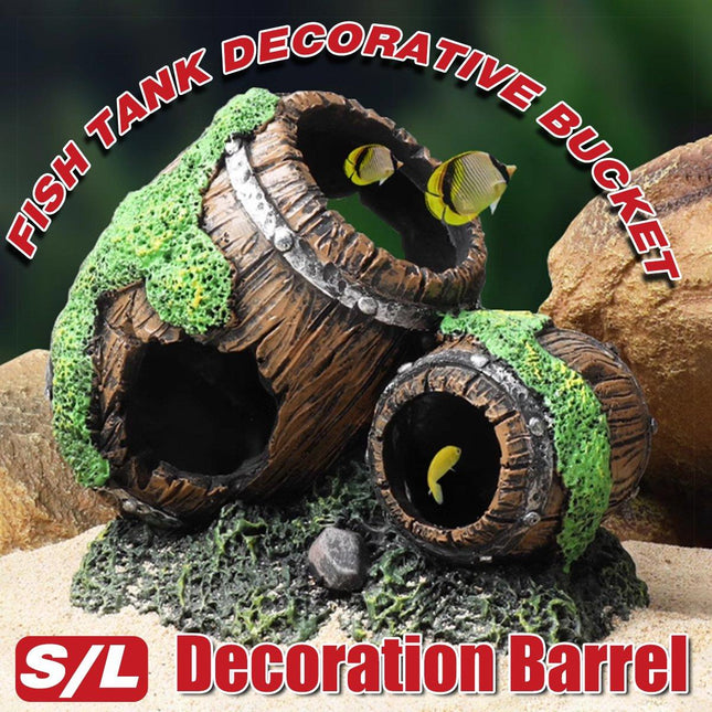Aquarium Fish Tank Decoration Hiding Cave Simulation Barrel Aquascape Ornament