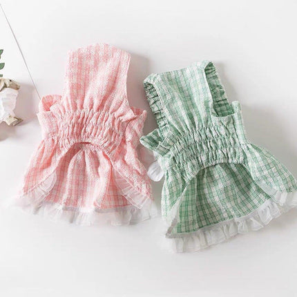 Plaid Pet Dress with Traction Buckle Slip Outing Clothes for Small Medium Pet