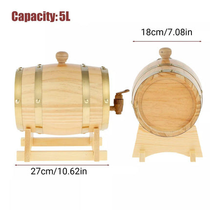 5L Wooden Wine Barrel Whiskey Rum Beer Spirits Storage Brewing Cask Vintage