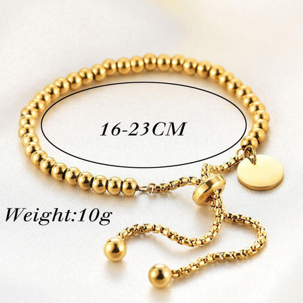 Ladies 18K Gold Plated Titanium Steel Chain Bead Ball Bracelet Cuff Gift - Aimall