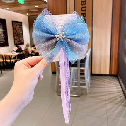 Girls Snowflake Hair Clip Tulle Veil Bow Barrettes Christmas Hairband Gift Party - Aimall