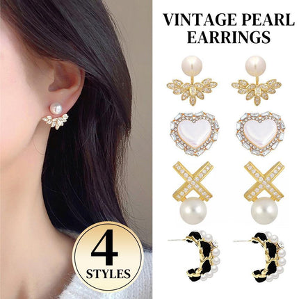 Vintage Faux Pearl Stud Earrings Fashion Jewelry Elegant Retro Earring
