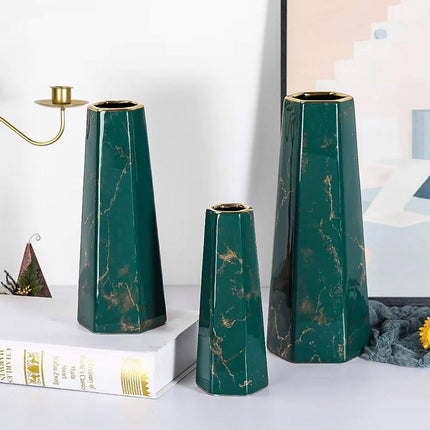 Marbled Ceramic Vase Simple Home Living Room Decor Flower Arrangement Piece