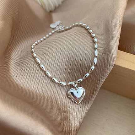 Silver Beige Heart Bracelet Vintage Sweet Peach Heart String Jewelry for Women