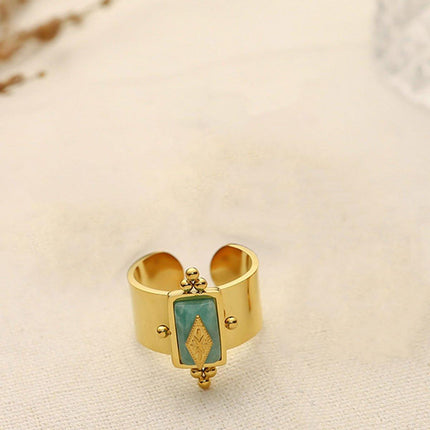 Female Titanium Steel Ring with Natural Stone Fashion Jewellery Women