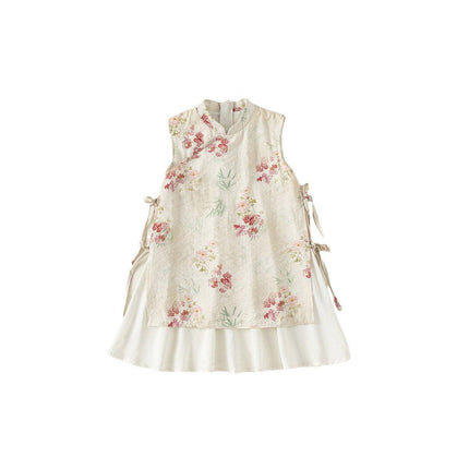 Floral Chinese Style Hanfu Cheongsam Dress for Girls Traditional National Outfit
