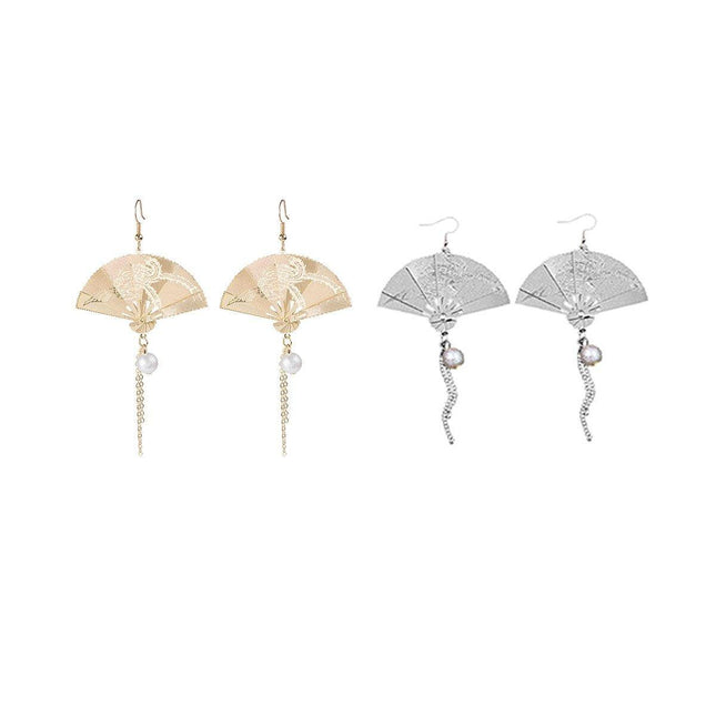 Chinese Style Vintage Fan Earrings Foldable Design Fashion Jewellery for Women