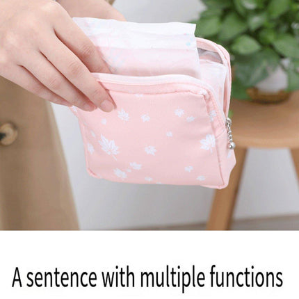 3PCS Cotton Sanitary Napkin Storage Bag Pink Leaves Cactus Dots Portable Pouch