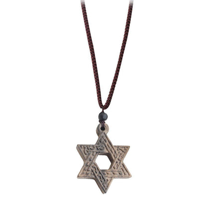 Ethnic Style Retro Long Sweater Chain Necklace with Wooden Pendant Fashion