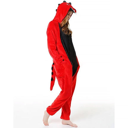 Dinosaur Cartoon Flannel Pajamas One Piece Fall Winter Homewear Sleepwear