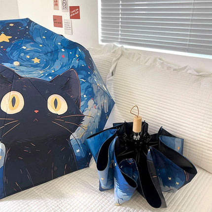 Cartoon Cat Folding Umbrella UV Protection Portable Sun Rain Dual-use Sunshade