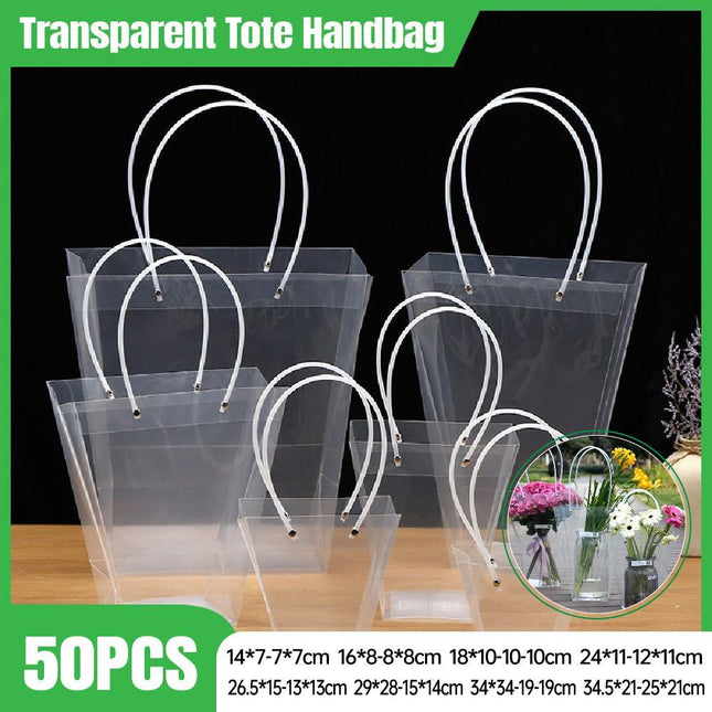 Transparent Tote Handbag Flower Bouquet Packaging Bag Valentine's Day Gift Bag - Aimall