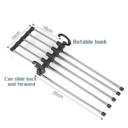 5 in 1 Stainless-Steel Pants Rack Hanger Wardrobe Shelves Magic Multi-Functional Black - Aimall