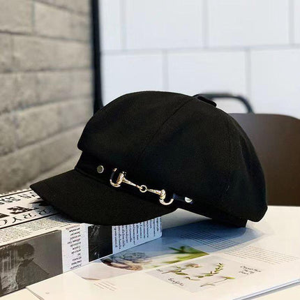 2pcs Vintage Beret Hat Autumn and Winter Versatile Fashionable Warm Headwear Set