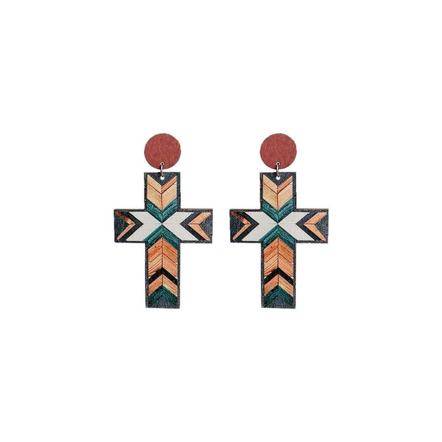 Vintage Cross Pattern Patchwork Earrings Colorful Boho Jewelry for Women Gift