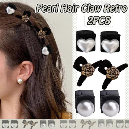 Mini Hair Claw Faux Pearl Hair Clip Hairpins For Women Girls Black Small Grab
