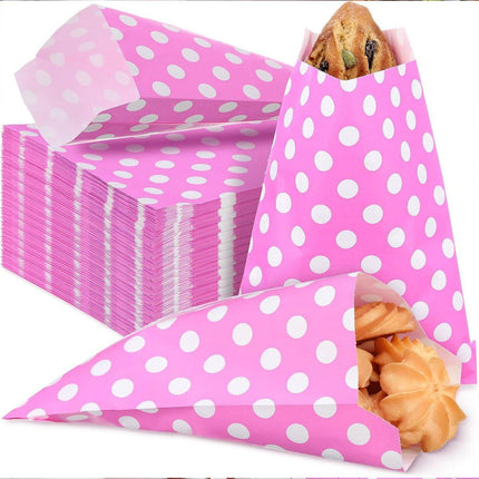 100pcs Colourful Polka Dot Paper Bags for Food Desserts Party Treats Packaging