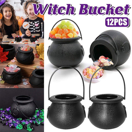 12PCS Halloween Witch Lantern Black Flame Candy Bucket Portable Props Decor