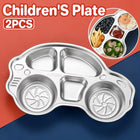 2pcs Cartoon Car Compartment Plate Stainless Steel Divided Food Tray with Sections