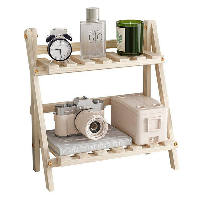 Wooden Desktop Storage Rack Double-Layer Desktop Storage Shelf Folding Organizer