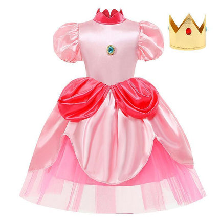 Little Princess Peach Costume Cosplay Marios Brother Princess Fancy Dress Crown AU