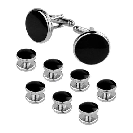 8Pcs Mens Cufflinks Shirt Tuxedo Wedding Party Buttons Cufflinks Black