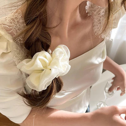 Double-Deck Solid Colour Organza Mesh Hair Scrunchies Ponytail Hairband Female - Aimall