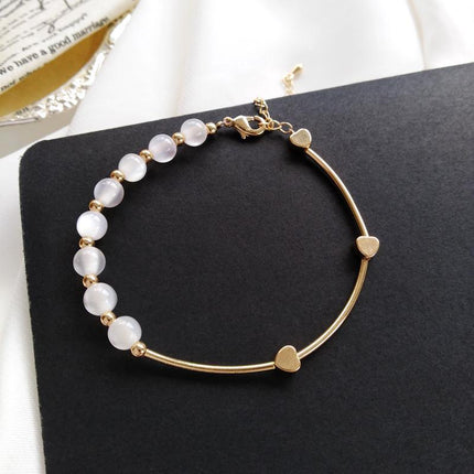 Stylish Crystal Pearl Flower Bracelet Party Accessories Charm Chain Jewellery - Aimall