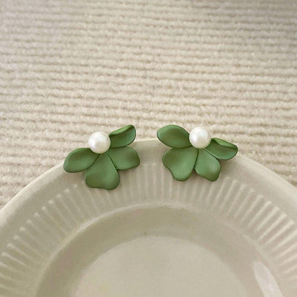 Small Fresh Green Frosted Petal Earrings Fashion Jewellery Women Trendy