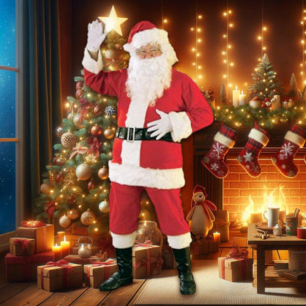 Classic 11-piece Luxury New Plus Size Santa Suit Classic Stage Costume Set