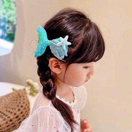 Girls Mermaid Fishtail Jewelry Set Necklace Bracelet Shell Earrings Ring Gift
