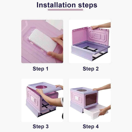 Folding Enclosed Cat Litter Box Foldable Drawer Toilet Anti-Splash Pet Supplies