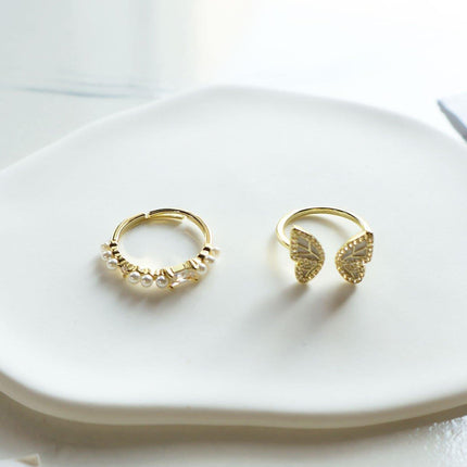 2pcs Butterfly Opening Ring Elegant Temperament Gentle Design Jewelry for Women