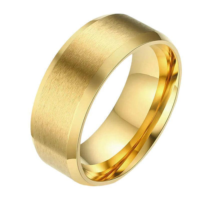 Titanium Stainless Steel 8mm Brushed Finish Wedding Band Comfort Ring Gold - Aimall
