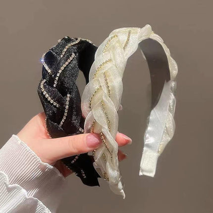 Women Hairband Twist Organza Knot Cross Tie Wide Headwear Hair Band Hoop Shiny - Aimall