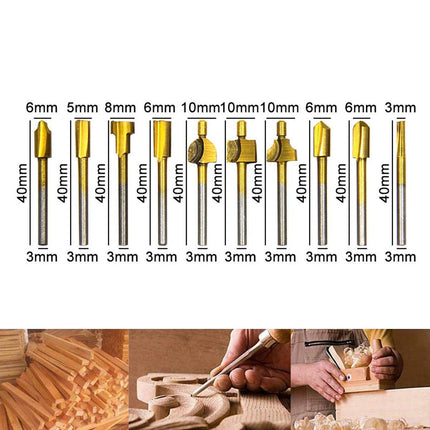 New 10Pcs/Set 3mm Titanium Mini HSS Router Bits Trimmer Shank For Rotary Tool - Aimall